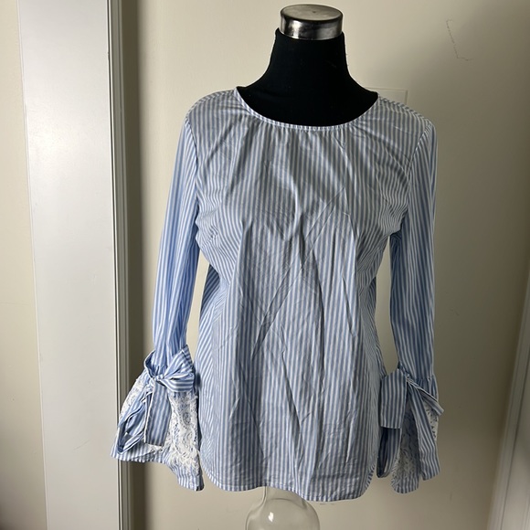Worthington Stripes Blue & white Boho Bell Sleeve Top - Picture 9 of 11